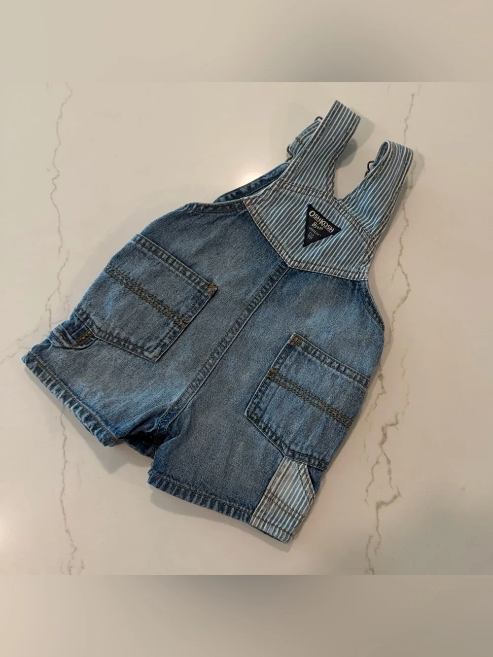 OshKosh B'gosh Light Blue Denim Shortalls with Striped Pocket